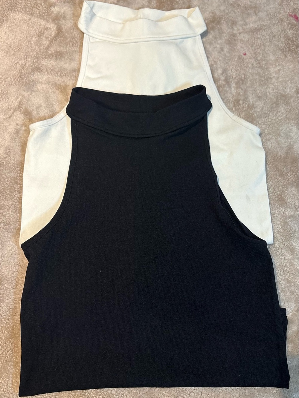 Soho Apparel Black & White Sleeveless Mock Neck Crop Top Duo